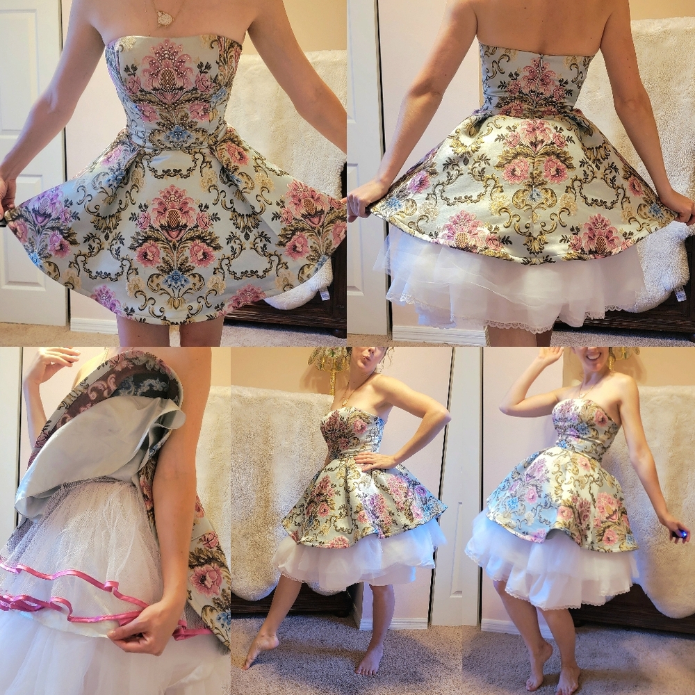 *Jovani Strapless Floral Mini Dress Rhinestones and Paisley Print* - Picture 7 of 11
